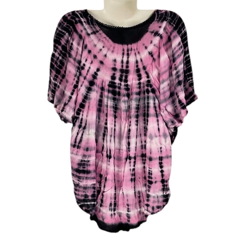 Lakhay's Collection Women's Pink/Black Tie-Dye Pullover Artsy Eclectic Free Size - Picture 2 of 9